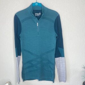 Smartwool Women's Teal and Navy Zip-Neck Merino Pullover